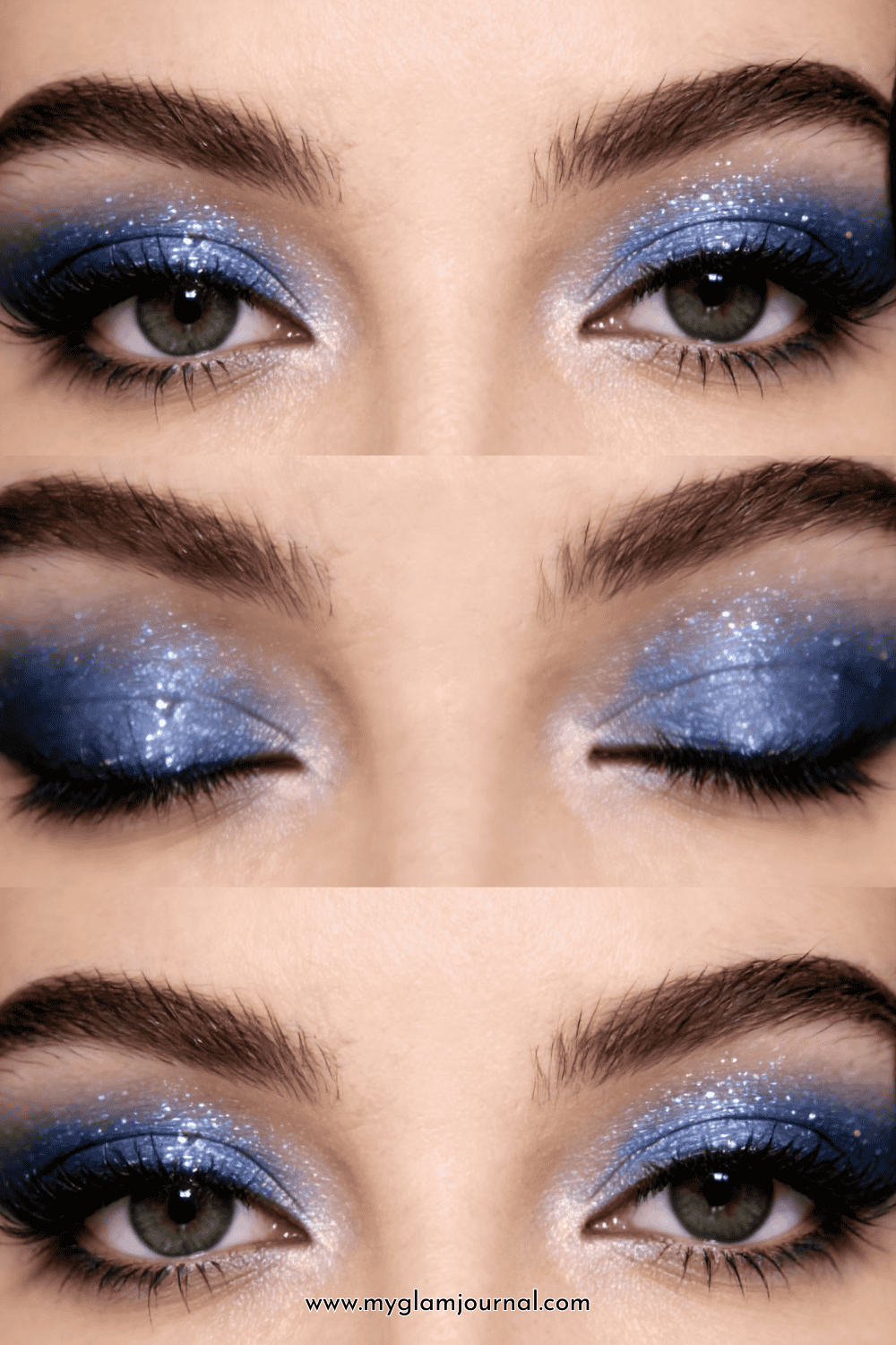 starry blue glitter red lip makeup