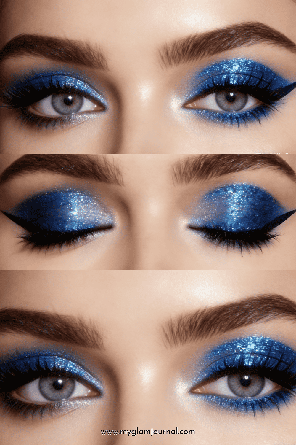  deep ocean blue glitter eyeshadow look