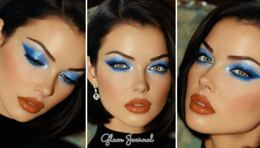 icy blue glitter contrast makeup