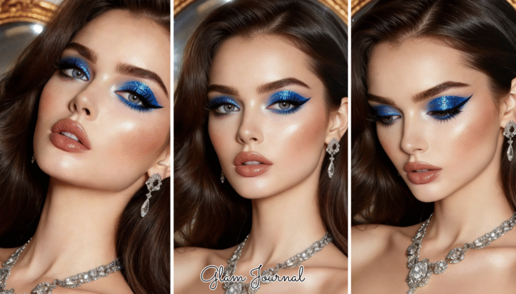 deep ocean blue glitter eyeshadow look