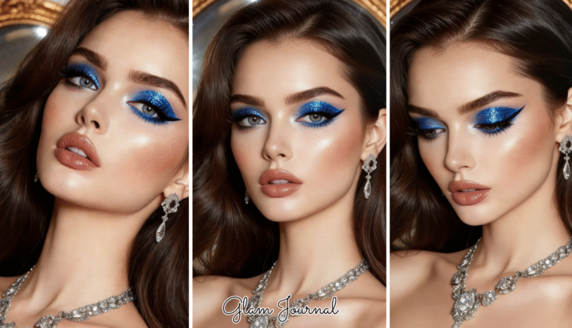 deep ocean blue glitter eyeshadow look