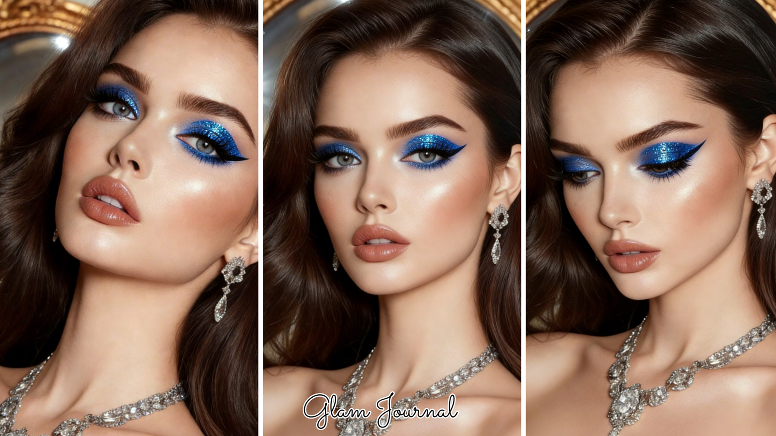 deep ocean blue glitter eyeshadow look