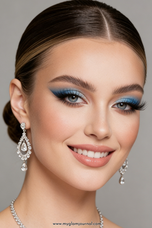 blue shimmer eyeshadow look
