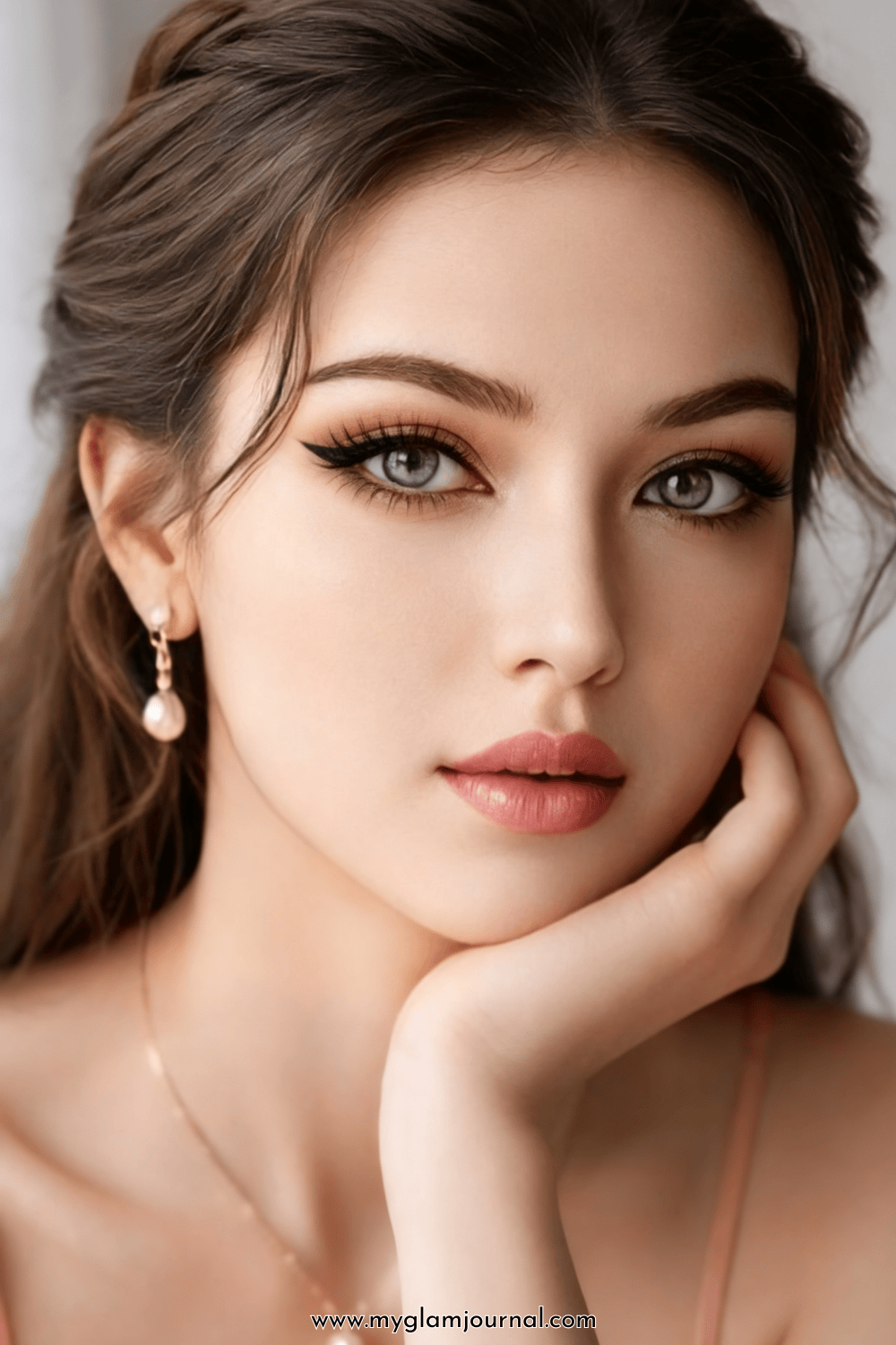 soft warm brown cat eye makeup